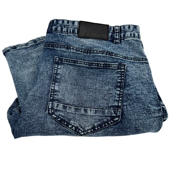 True Luck Jeans Mens 42x34 (43x33 ACTUAL) Acid Wash Moto Blue Stretch Denim - Picture 1 of 9